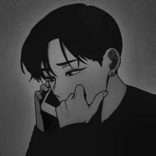 🖤 Animé, Dessin animé, Contrarié, Triste, Téléphone, Geste telegram sticker