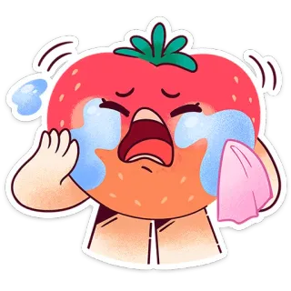 🍓 chorando, tomate, desenho animado, triste, emoção, fruta, choroso, kawaii telegram sticker