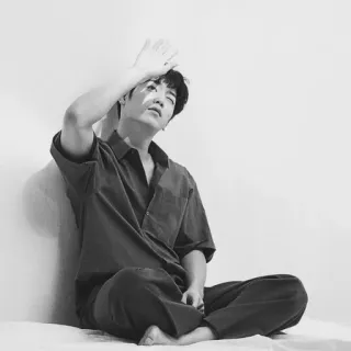 ➖ man, sitting, portrait, indoors, black and white, person telegram sticker