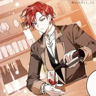 🍷 cabelo ruivo, anime, servindo vinho, homem, bar telegram sticker
