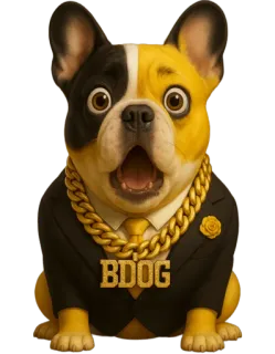 😮 BDOG Hund, Bulldogge, Goldkette, Anzug, Luxus, Tier, Haustier telegram sticker