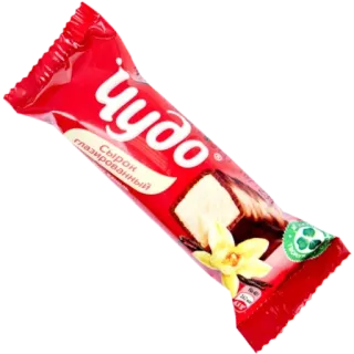 😳 Чудо сырок глазированный food, dessert, chocolate, russian, snack, candy whatsapp sticker