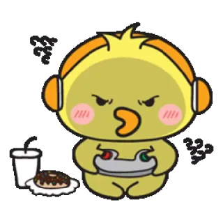 🕹 Мультфильм, Геймер, Игра, Играет, Злой, Еда, Пончик, Курица whatsapp sticker