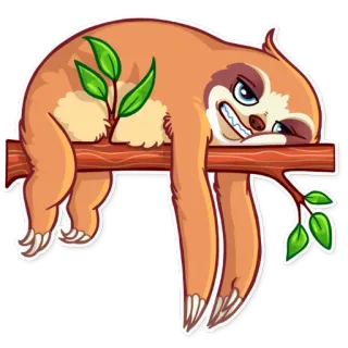 😬 สลอธ, สัตว์, การ์ตูน, น่ารัก, ขี้เกียจ, กิ่งไม้, ใบไม้, สติกเกอร์ telegram sticker