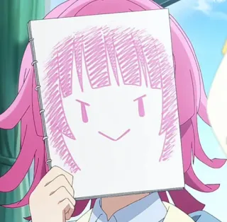 🤔 动漫, 角色, 绘画, 粉色头发, 脸, 速写本 telegram sticker