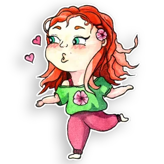 😘 süß, Mädchen, Cartoon, Herzen, Blume, verspielt, Sticker telegram sticker