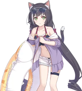 😠 anime, cat girl, beach, summer, swimsuit telegram sticker