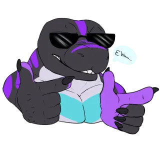 🆒 Ehhhh.... dinosaurus, karakter, kacamata hitam, keren, anthro, menunjuk, kartun telegram sticker