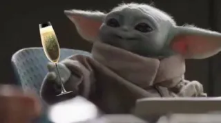 🦎 Baby Yoda Baby Yoda, Grogu, Champán, Bebiendo, Mono, Star Wars, Mandaloriano telegram sticker