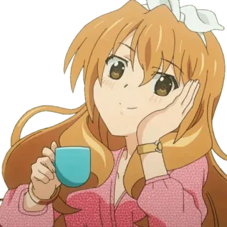 😏 Аниме, Девушка, Милая, Каваий, Чай, Кофе, Напиток, Мультфильм telegram sticker