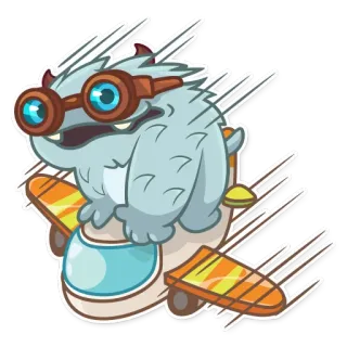 🛩 mostro, aereo, volare, cartone animato, divertente, carino, occhiali, yeti whatsapp sticker