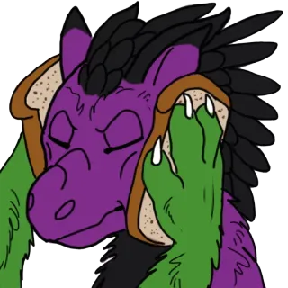 😔 dragon, sandwich, furry, dessin animé, fantaisie, animal, créature whatsapp sticker