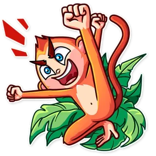 ✊ singe, dessin animé, animal, joyeux, feuille, jungle telegram sticker