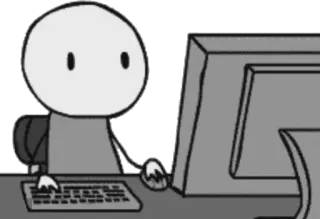 😶 ordenador, escribiendo, monigote, dibujos animados, escritorio telegram sticker