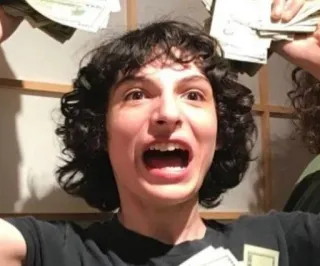 🤑 argent, Finn Wolfhard, riche, fête whatsapp sticker