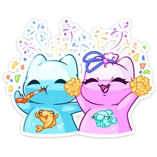 🥳 festa, party, gatto, cartone animato, festivo, felice, pesce rosso, carino telegram sticker