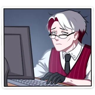 🤓 мужчина, компьютер, стол, мультфильм, офис, работа, очки, галстук telegram sticker