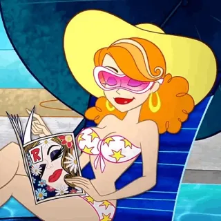 🥕 mujer, playa, verano, bikini, revista, piscina, sombrero, gafas de sol telegram sticker
