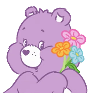 😊 Share Bear Care Bears ケアベア, シェアベア, くま, 紫, 花, アニメ whatsapp sticker