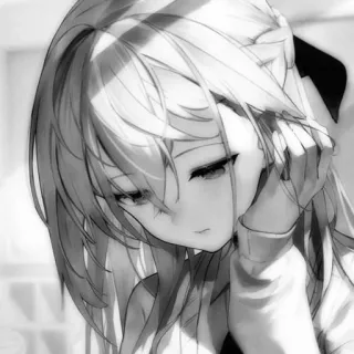 😔 Anime, traurig, Mädchen, Monochrom, Porträt, nachdenklich, Manga telegram sticker