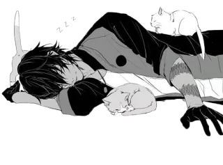 💤 ZZZ 睡眠, 猫, 男, アニメ, リラックス, モノクロ telegram sticker