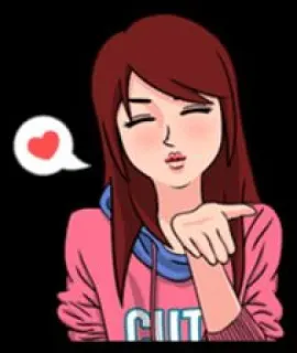 😘 CUT การ์ตูน, เด็กผู้หญิง, น่ารัก, หัวใจ, จูบ telegram sticker