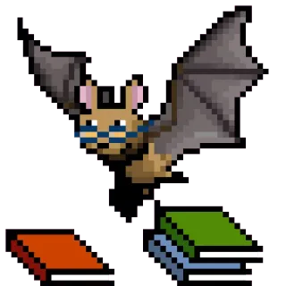 📚 bat, glasses, books, reading, animal, pixel art, education whatsapp sticker