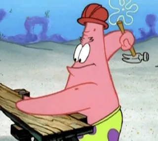 😤 Patrick Star SpongeBob SquarePants Cartoon, Patrick Star, Bau, Hammer, Schutzhelm, Figur, Spongebob Schwammkopf whatsapp sticker