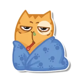 😖 gato, enfermo, enfermedad, termómetro, manta, animal, frío telegram sticker