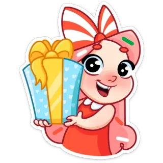 🎁 dibujo animado, personaje, chica, regalo, feliz, lindo telegram sticker