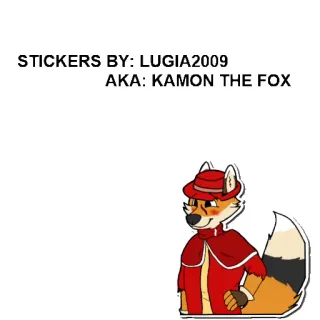 👌 Kamon STICKERS BY: LUGIA2009
AKA: KAMON THE FOX fox, animal, cartoon, character, costume, anthropomorphic telegram sticker