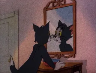🤭 Tom Cat Tom and Jerry cartone animato, gatto, specchio, toelettatura, riflesso whatsapp sticker