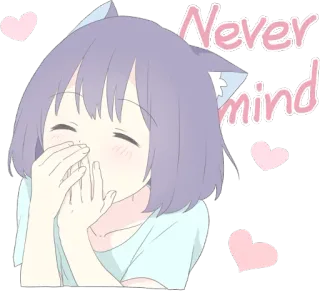 😋 Never mind Anime meisje, Kawaii, Kattenoren, Schattig, Hartjes, Sticker telegram sticker
