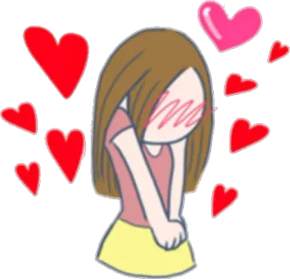 ❤ menina, corações, amor, ruborizar, desenho animado, fofo, kawaii telegram sticker