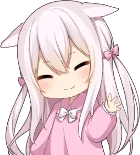☺️ anime, kawaii, girl, chibi, cute, waving, cat ears telegram sticker