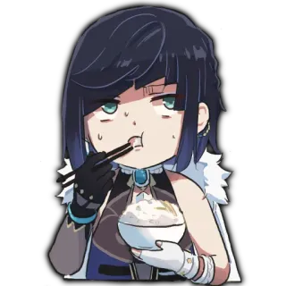 😐 Yelan Genshin Impact Anime, Gra wideo, Jedzenie, Chibi, Genshin Impact, Yelan, Postać telegram sticker