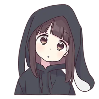 😯 Anime, Niedlich, Mädchen, Kawaii, Cartoon, Hasenohren, Hoodie whatsapp sticker