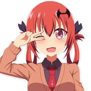 ✌ Satania Anime, Mädchen, Satania, Teufel, niedlich, Friedenszeichen, lächelnd telegram sticker