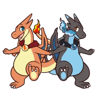 👍 Charizard Pokémon, Glurak, Feuer, Drache, Orange, Blau telegram sticker