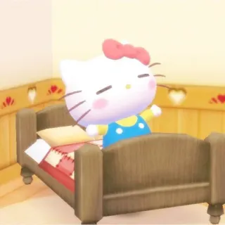 🙂 Hello Kitty Kreskówka, Kot, Kawaii, Uroczy, Śpiący, Łóżko telegram sticker