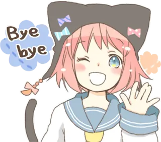 👋 Bye bye Anime, Kawaii, Mignon, Dessin animé, Fille, Chat, Au revoir telegram sticker