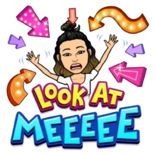 🤍 LOOK AT MEEEEE Bitmoji, Внимание, Стрелки, Смотри, Веселье, Взволнованный telegram sticker