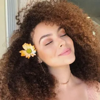 🌸 woman, curly hair, flower, portrait, beauty, eyes closed, person telegram sticker