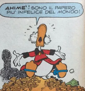😭 AHIME'! SONO IL PAPERO PIU' INFELICE DEL MONDO! dessin animé, canard, BD, triste, argent, malheureux, italien telegram sticker