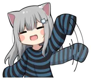 👋 Anime, Kocica, Słodkie, Kawaii, Kreskówka, Naklejka telegram sticker