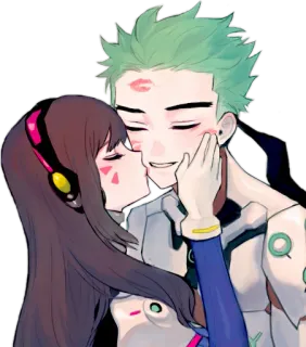 💋 D.Va Overwatch, D.Va, ciuman, cinta, pasangan telegram sticker