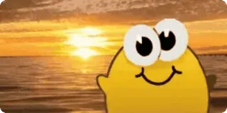 🙂 lucu, kartun, laut, matahari terbenam, kuning, tersenyum, karakter telegram sticker