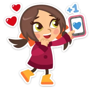 💖 +1 Cartoon, Mädchen, Herz, Like, Liebe, Feier whatsapp sticker