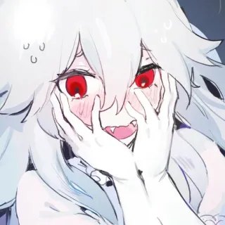 😛 Anime, Meisje, Schattig, Blozend, Wit Haar, Rode Ogen, Kawaii telegram sticker