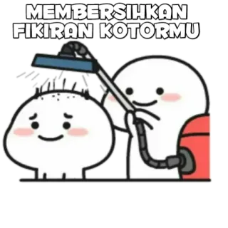 🍡 MEMBERSIHKAN FIKIRAN KOTORMU nettoyage, aspirateur, dessin animé, mignon, drôle, tête telegram sticker